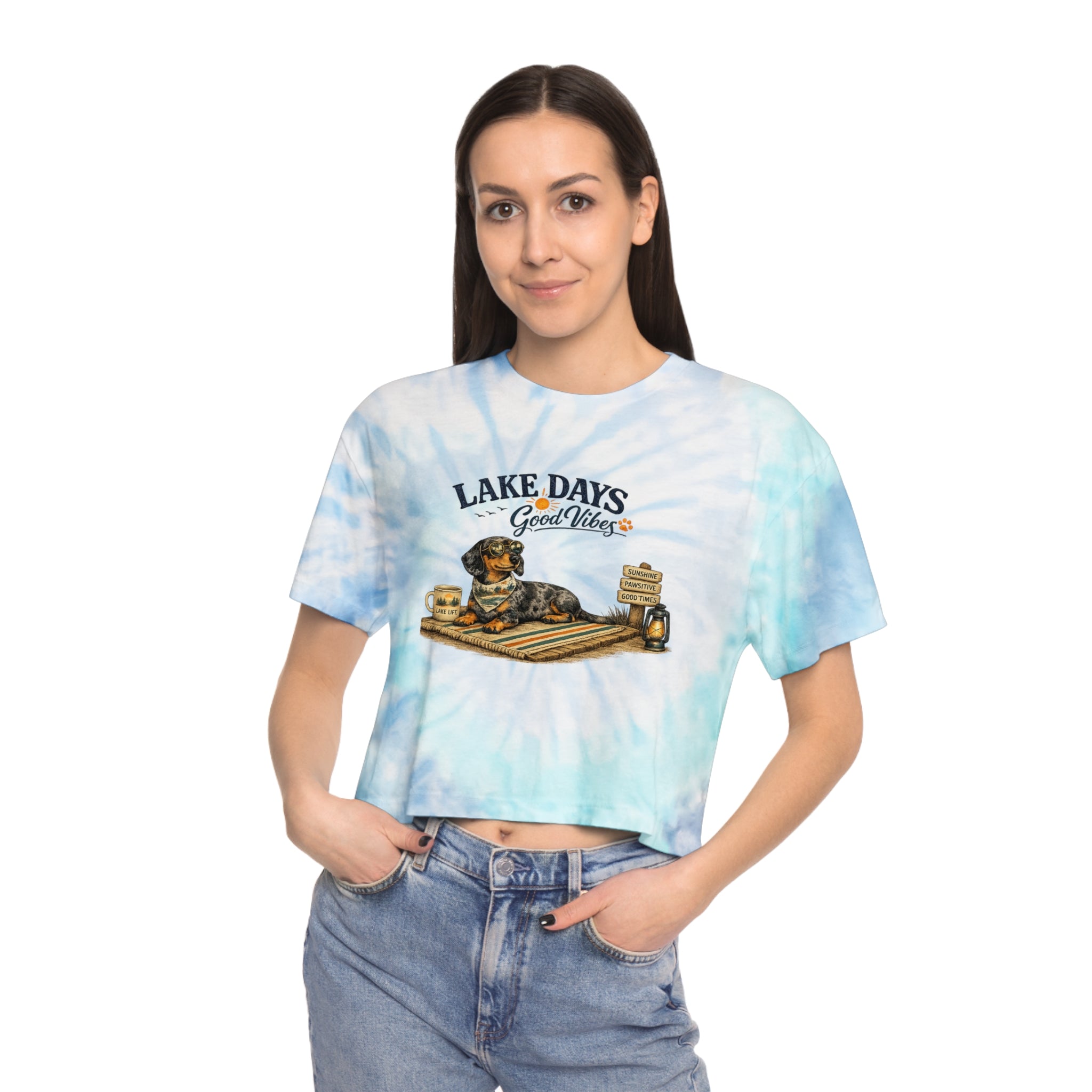 Dachshund LAKE DAYS SUMMER Women's Tie-Dye Crop Tee