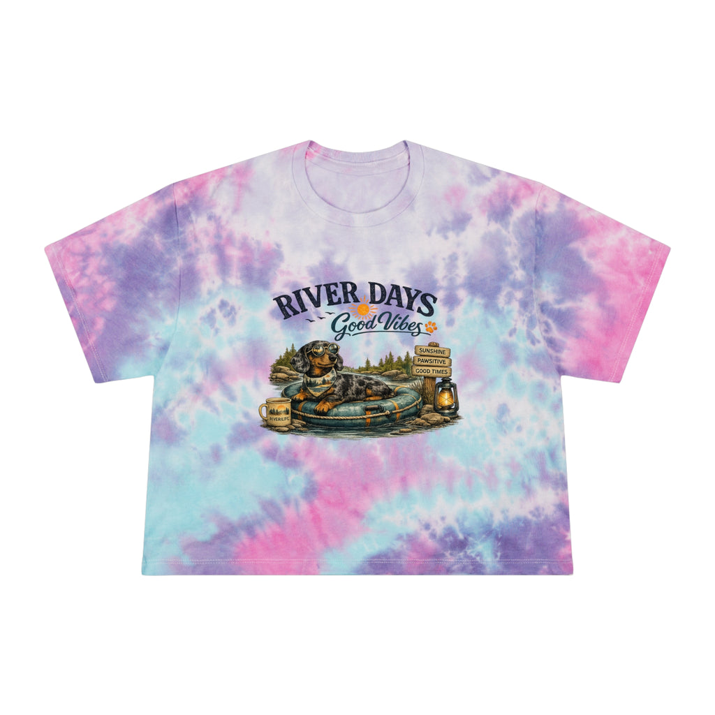 DACHSHUND RIVER DAYS Women's Tie-Dye Crop Tee