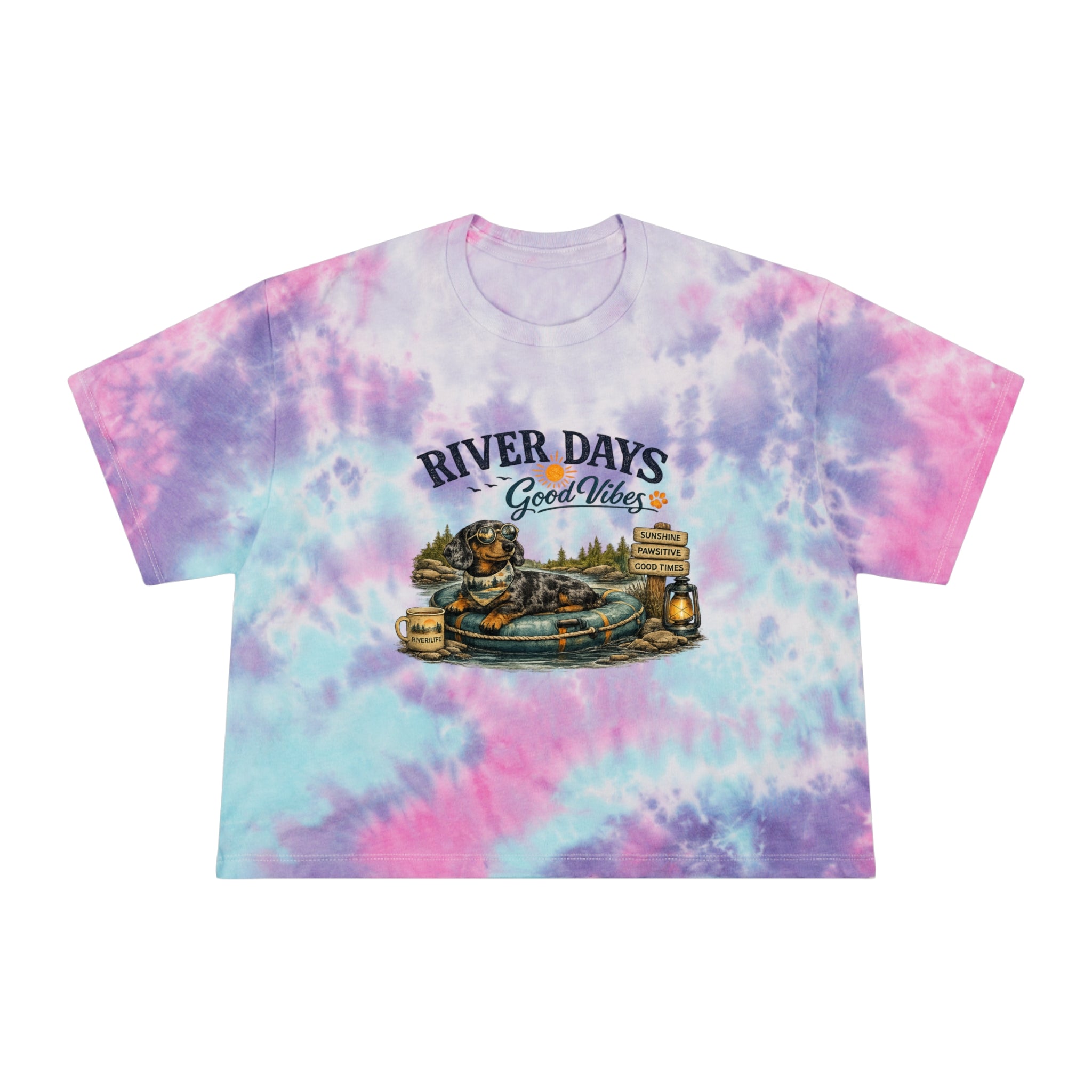 DACHSHUND RIVER DAYS Women's Tie-Dye Crop Tee