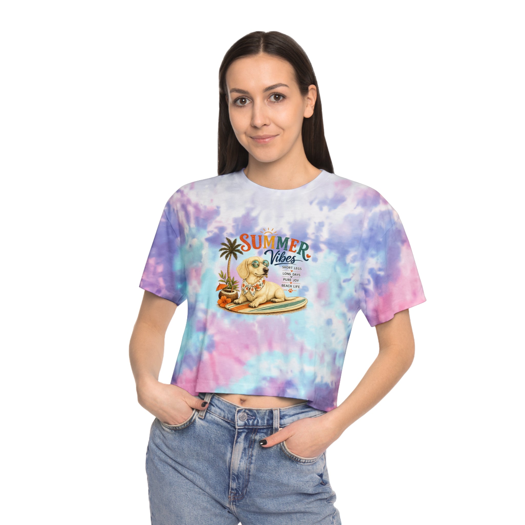 Dachshund Summer Vibes Women's Tie-Dye Crop Tee