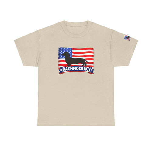 Dachmocracy American Flag Dachshund T-Shirt – 4th of July Dog Lover Gift