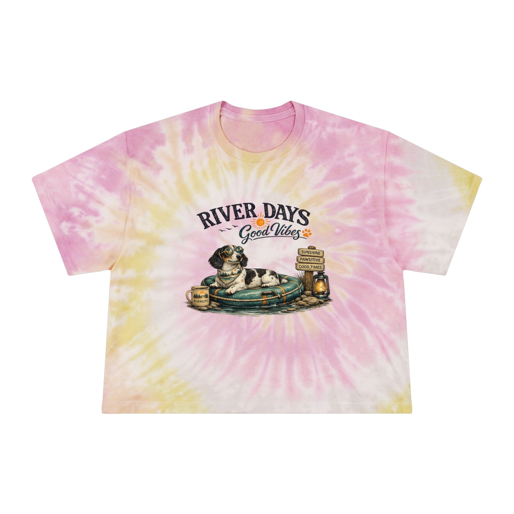 Dachshund River Days Women's Tie-Dye Crop Tee