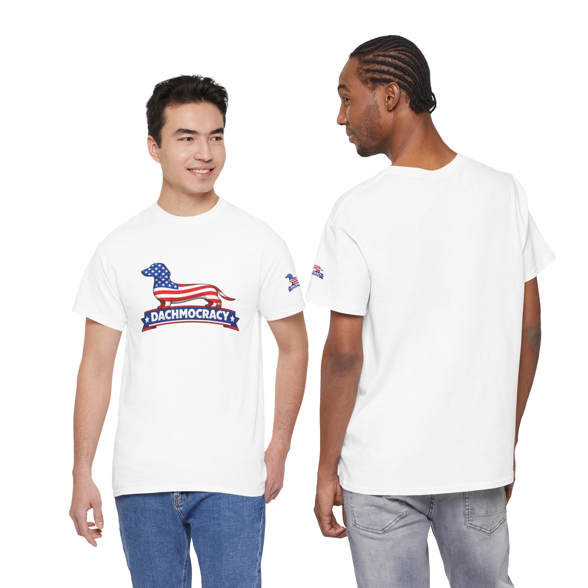 T-Shirt — 'Dachmocracy' American Flag Dachshund Patriotic Tee