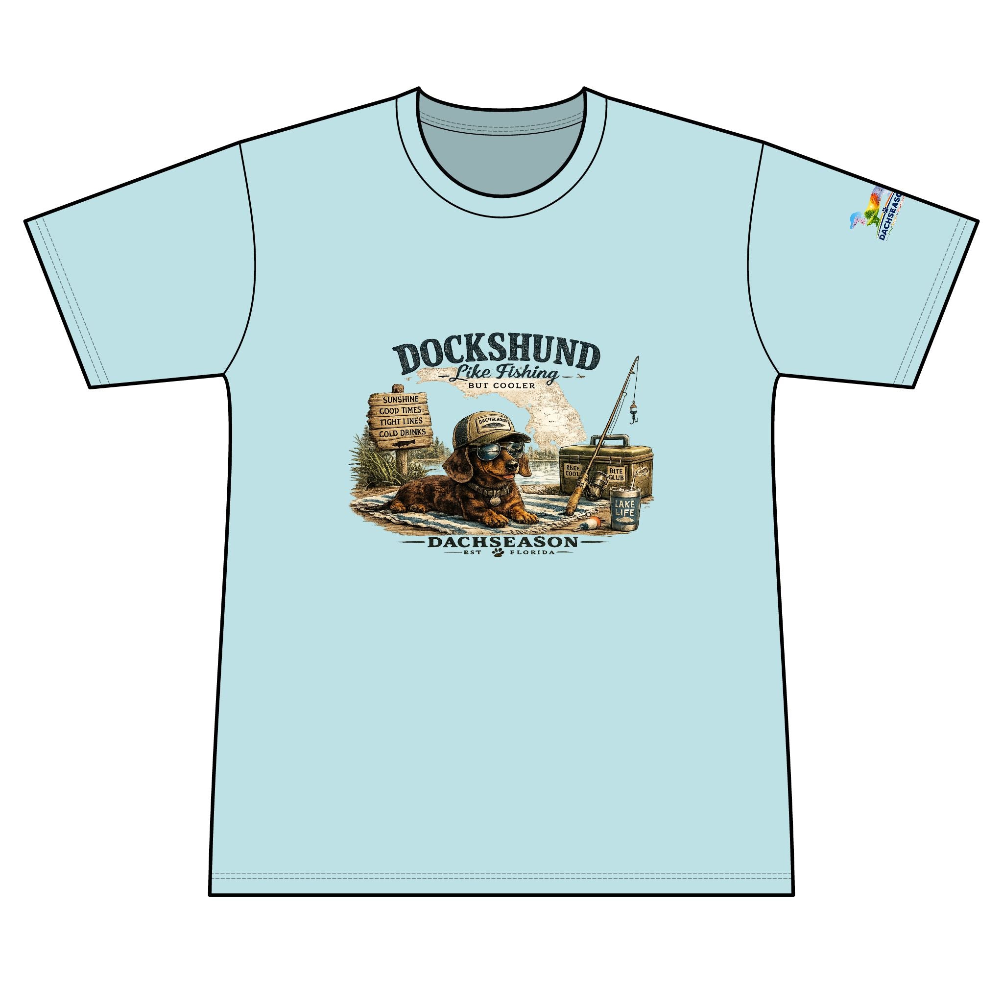 Chocolate Dachshund Sweat Wicking Shirt - Going Fishing
