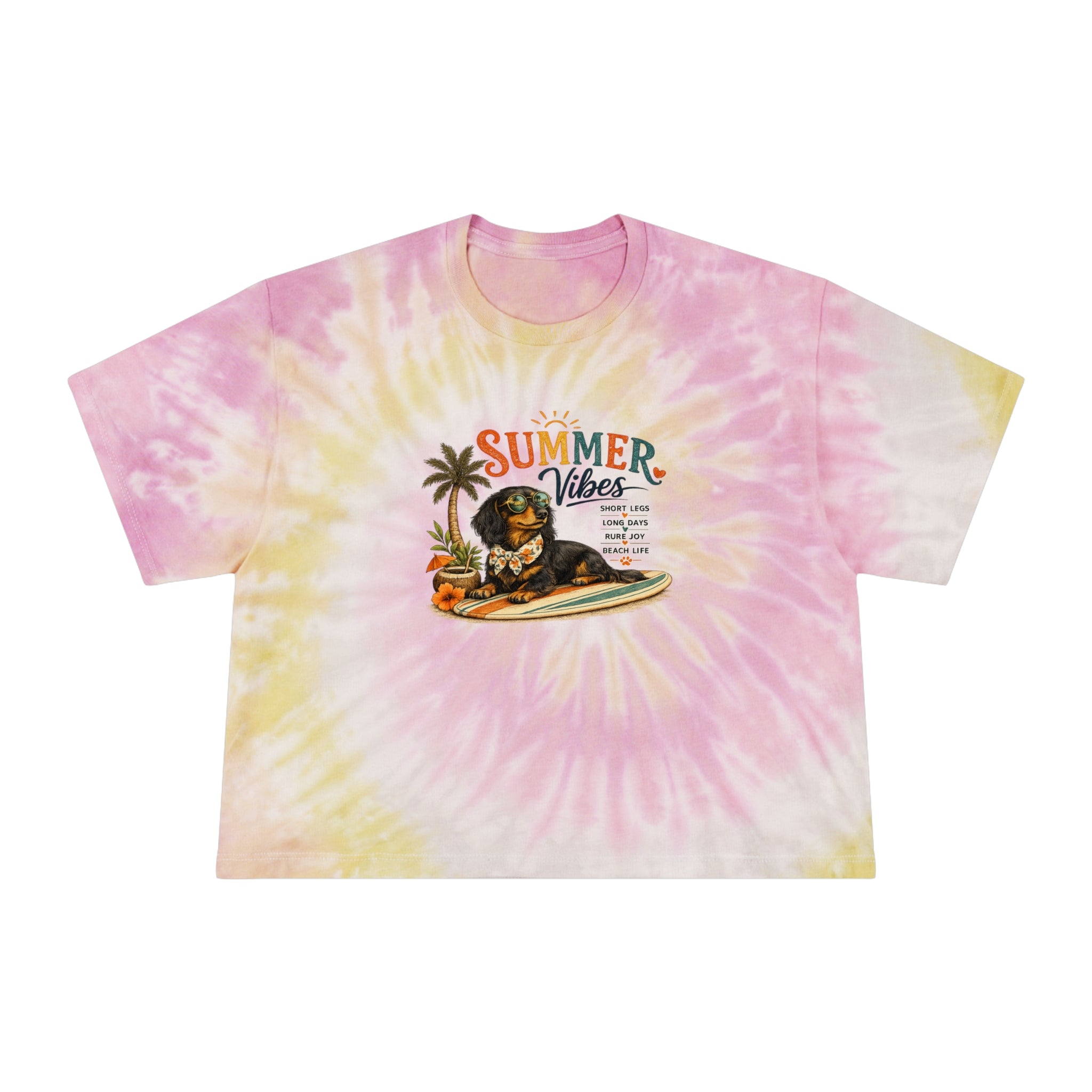 Dachshund Summer Vibes Women's Tie-Dye Crop Tee