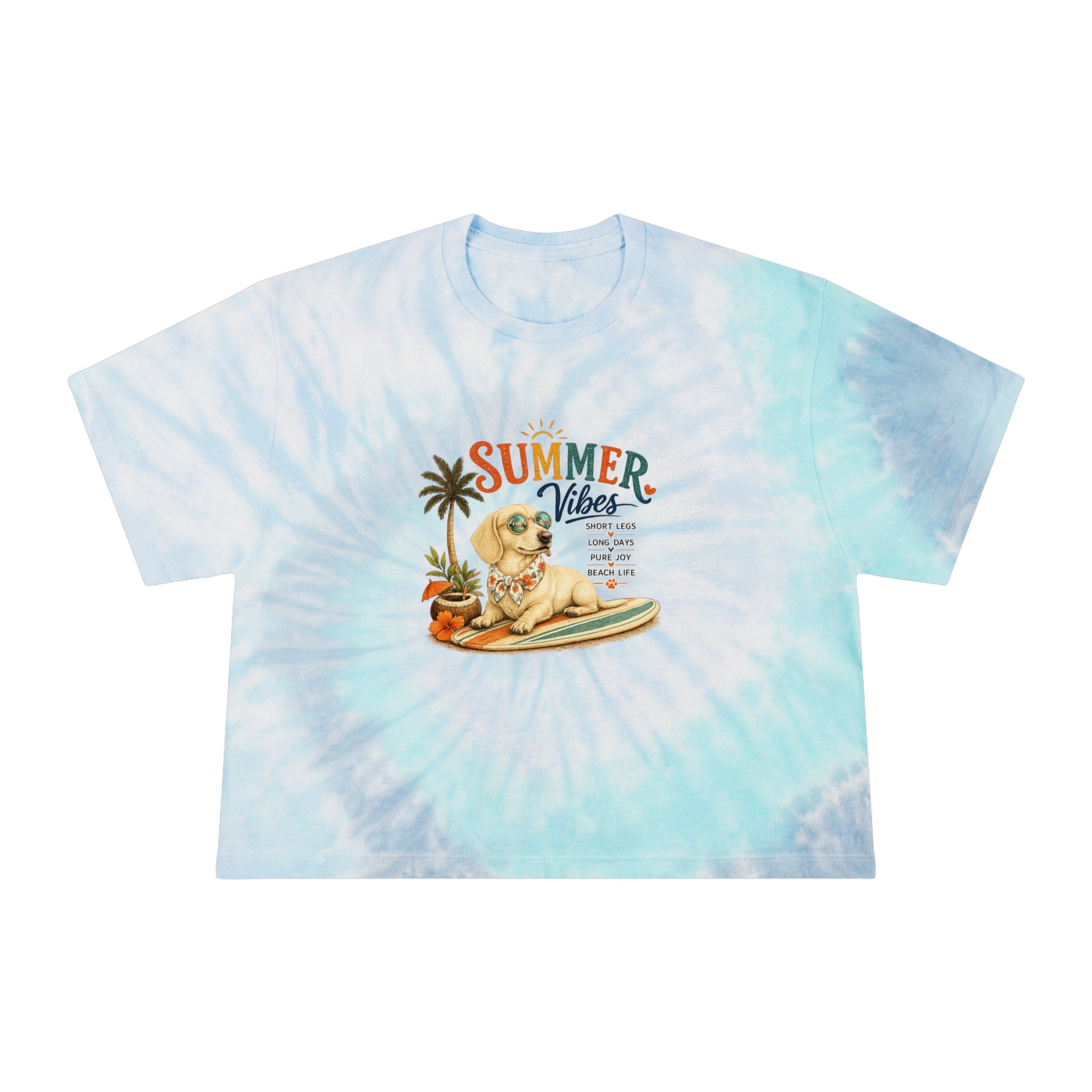 Dachshund Summer Vibes Women's Tie-Dye Crop Tee