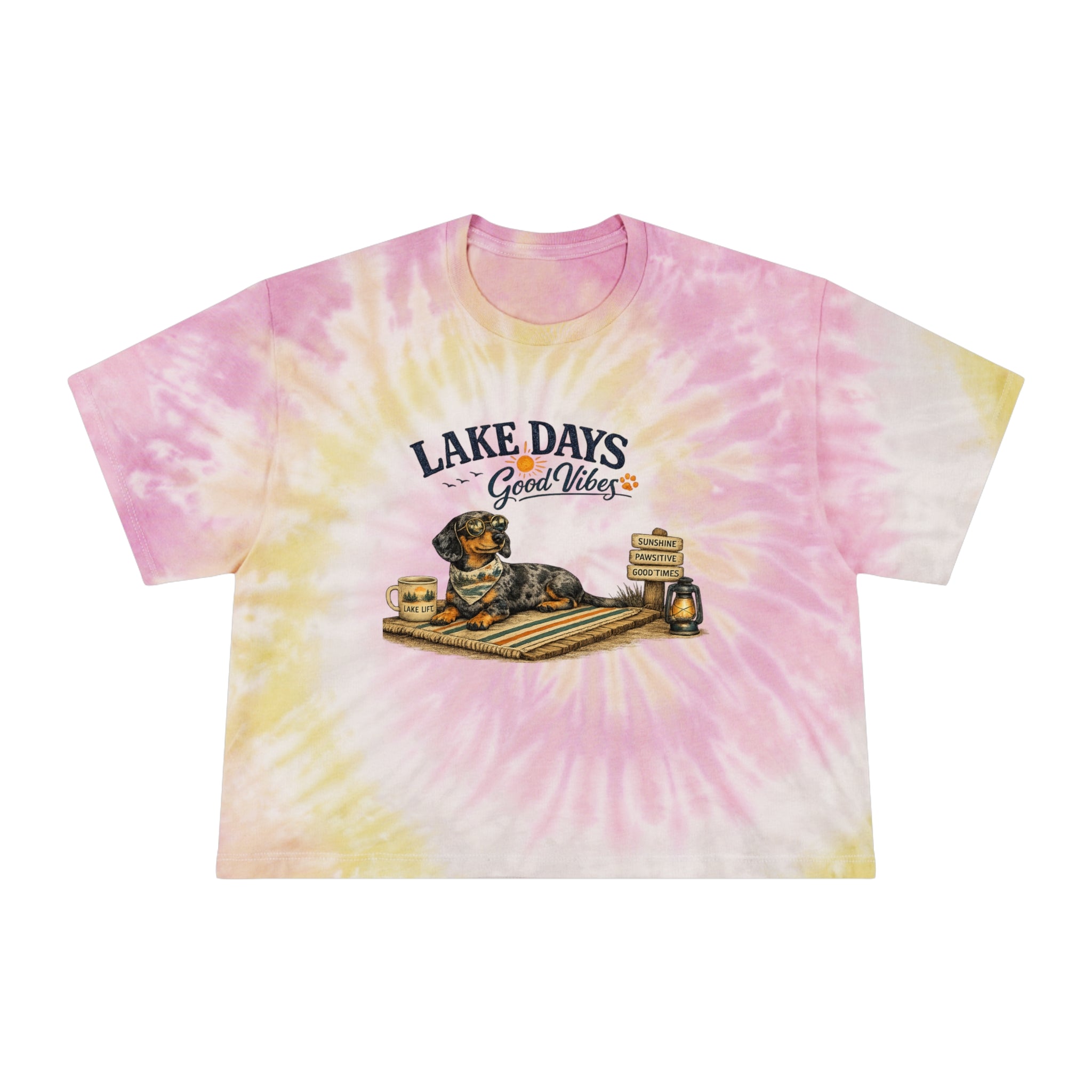 Dachshund LAKE DAYS SUMMER Women's Tie-Dye Crop Tee