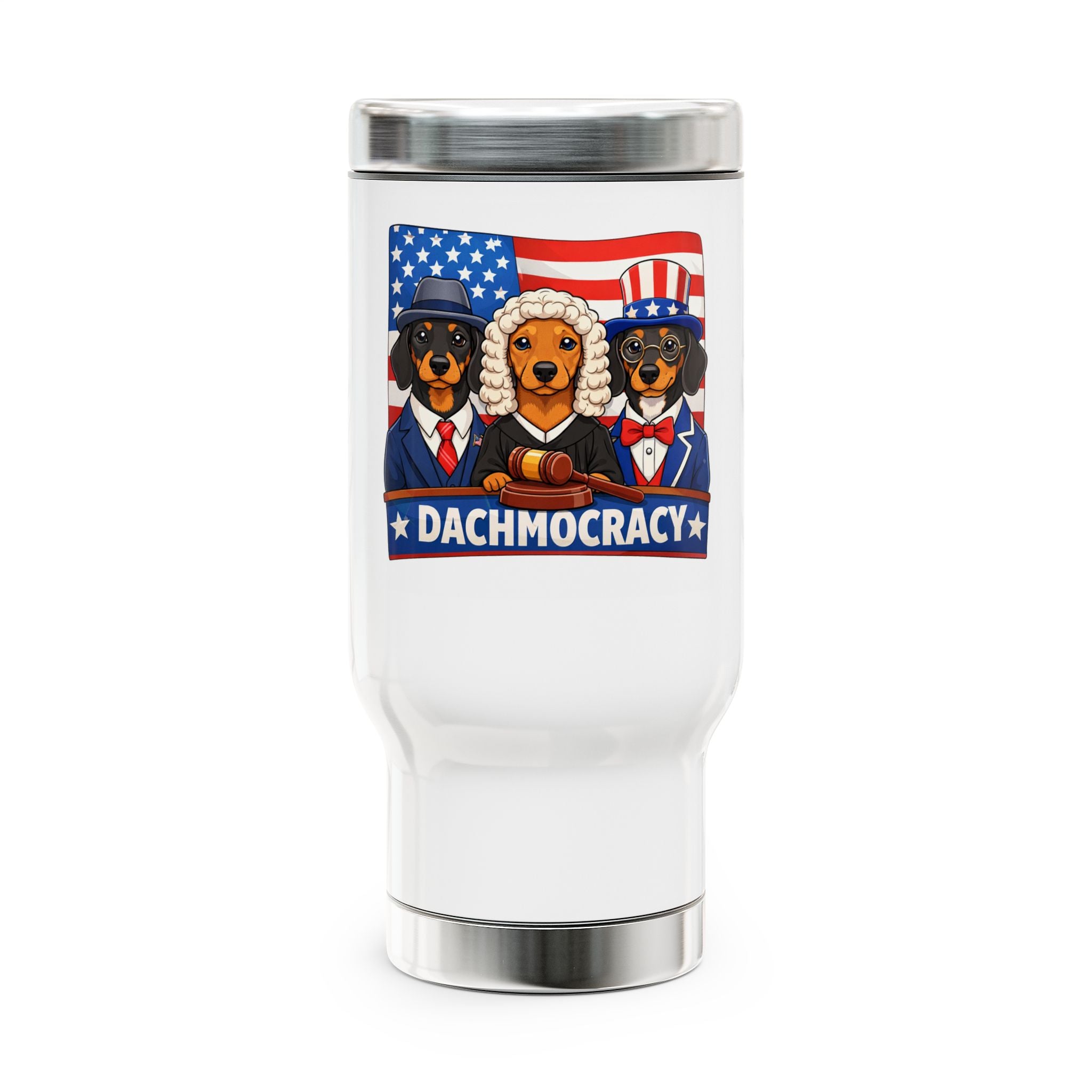 Dachshund Patriotic Stainless Steel Travel Mug with Handle, 14oz