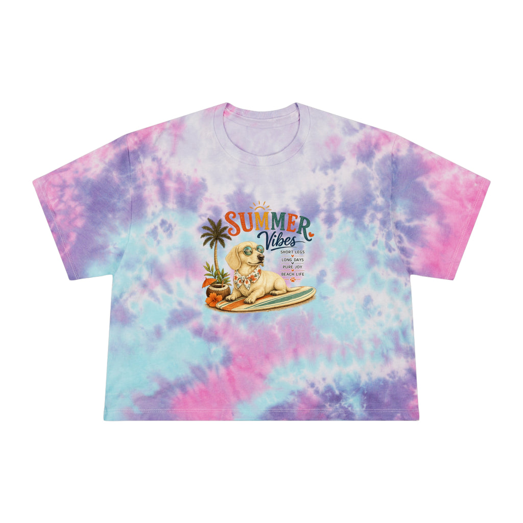 Dachshund Summer Vibes Women's Tie-Dye Crop Tee