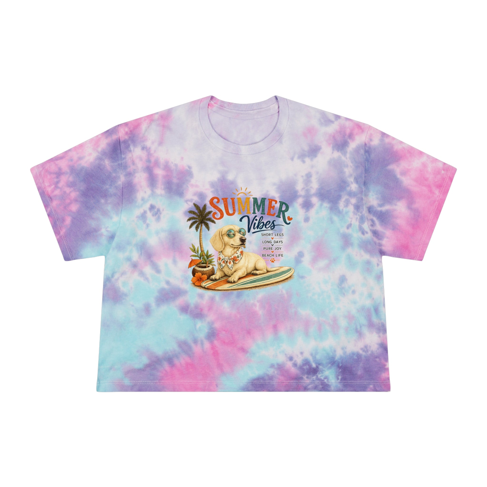 Dachshund Summer Vibes Women's Tie-Dye Crop Tee