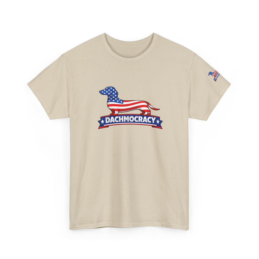 T-Shirt — 'Dachmocracy' American Flag Dachshund Patriotic Tee