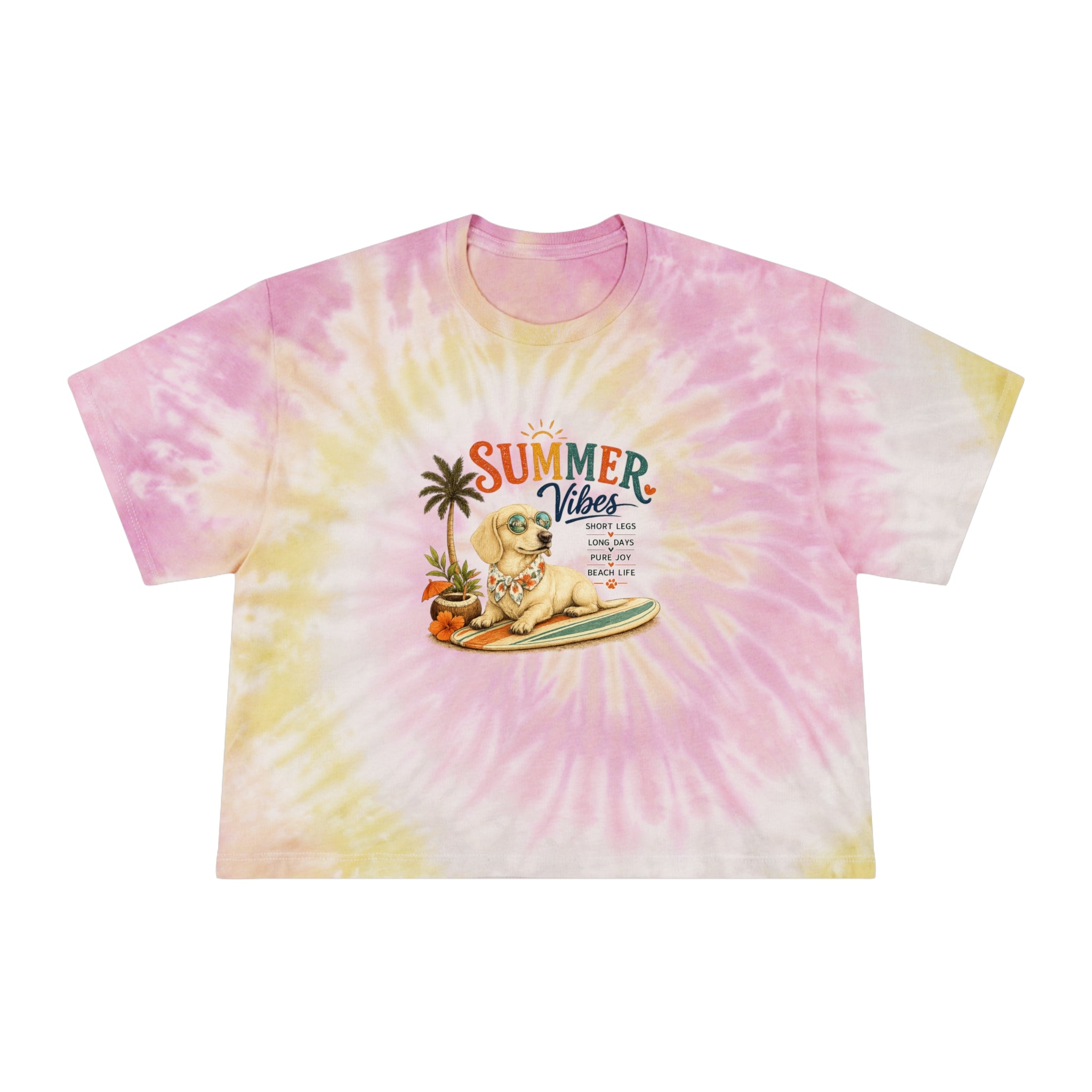 Dachshund Summer Vibes Women's Tie-Dye Crop Tee