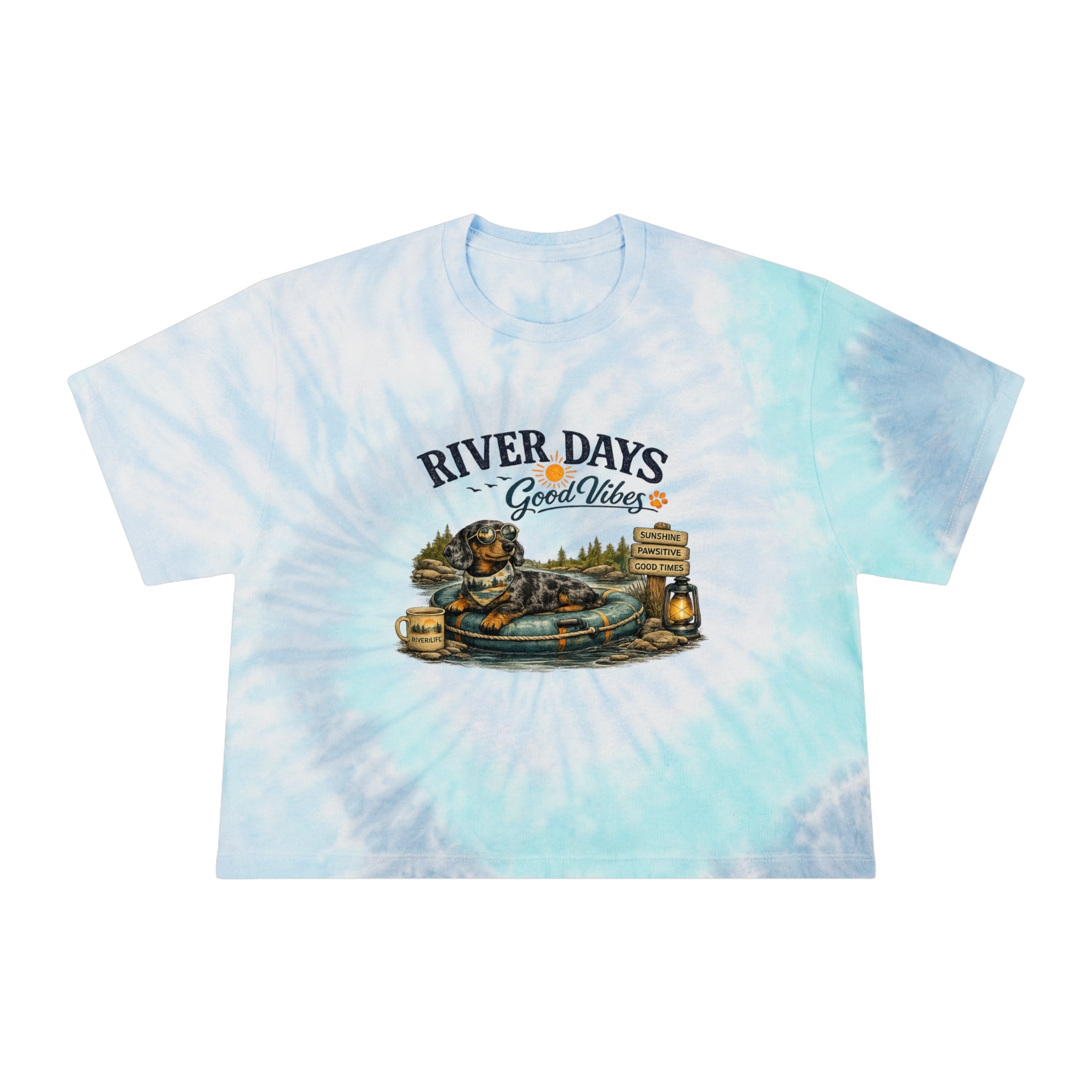 DACHSHUND RIVER DAYS Women's Tie-Dye Crop Tee