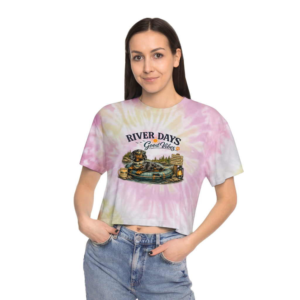 DACHSHUND RIVER DAYS Women's Tie-Dye Crop Tee