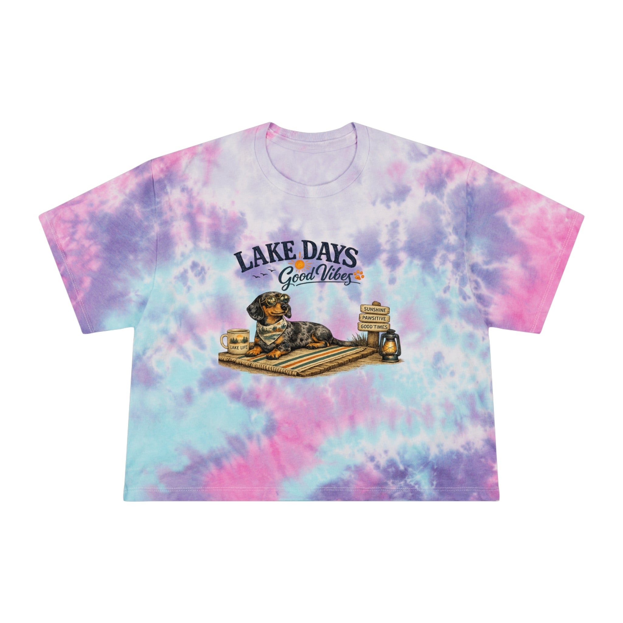 Dachshund LAKE DAYS SUMMER Women's Tie-Dye Crop Tee