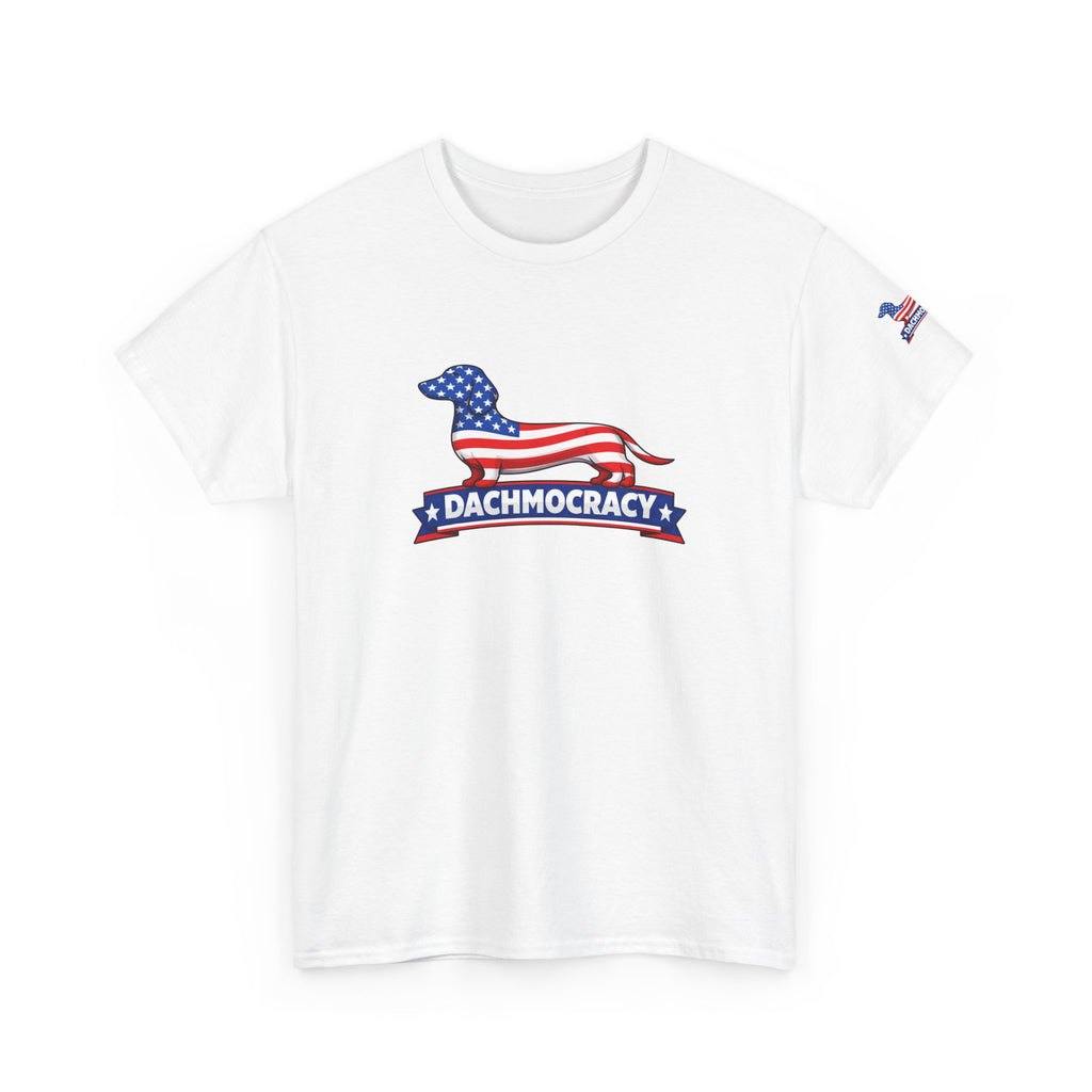T-Shirt — 'Dachmocracy' American Flag Dachshund Patriotic Tee