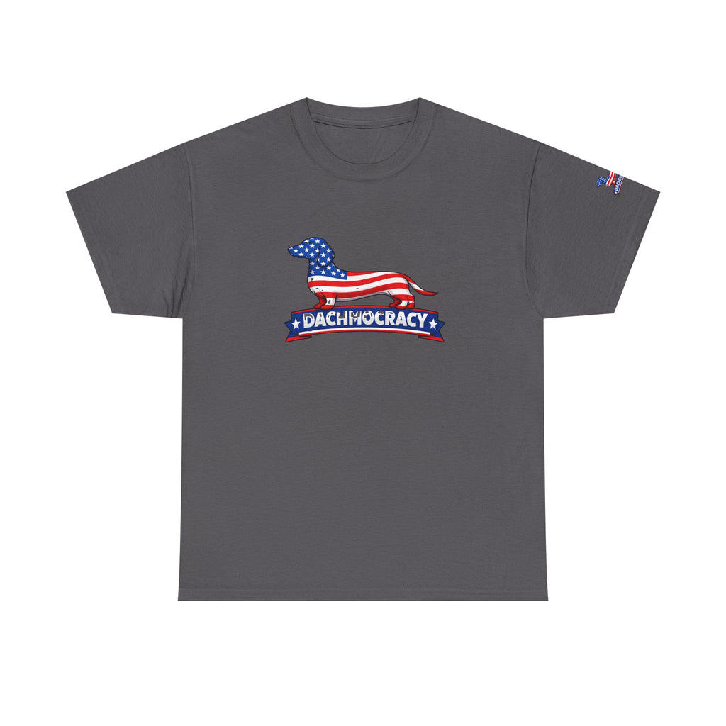 T-Shirt — 'Dachmocracy' American Flag Dachshund Patriotic Tee