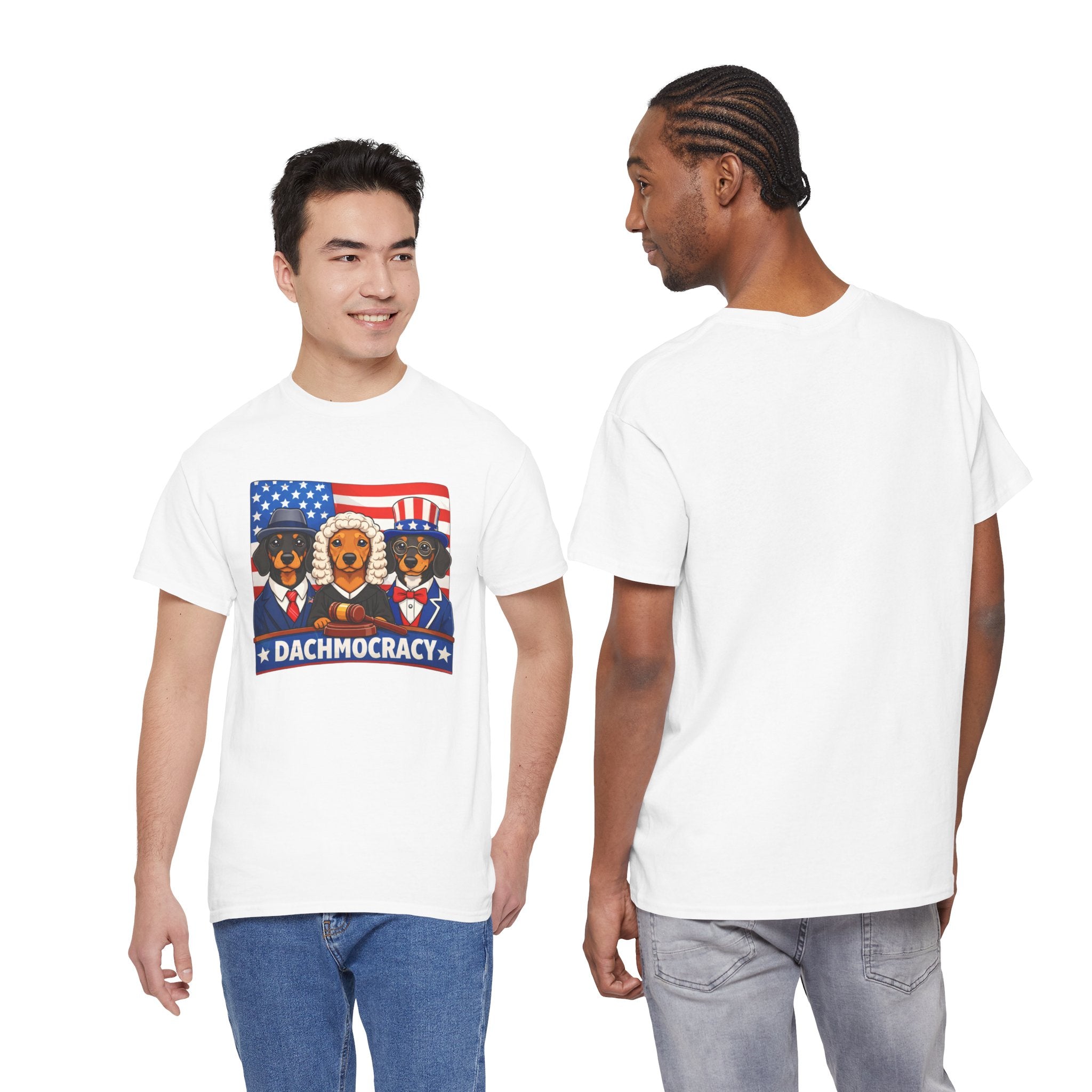 T-Shirt — "Dachmocracy" Patriotic Dachshund USA Graphic Tee