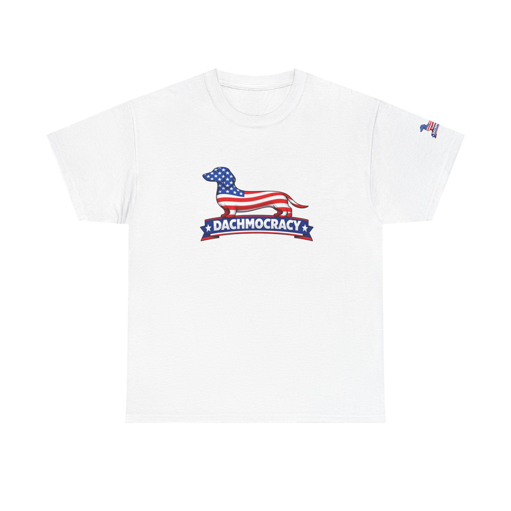 T-Shirt — 'Dachmocracy' American Flag Dachshund Patriotic Tee