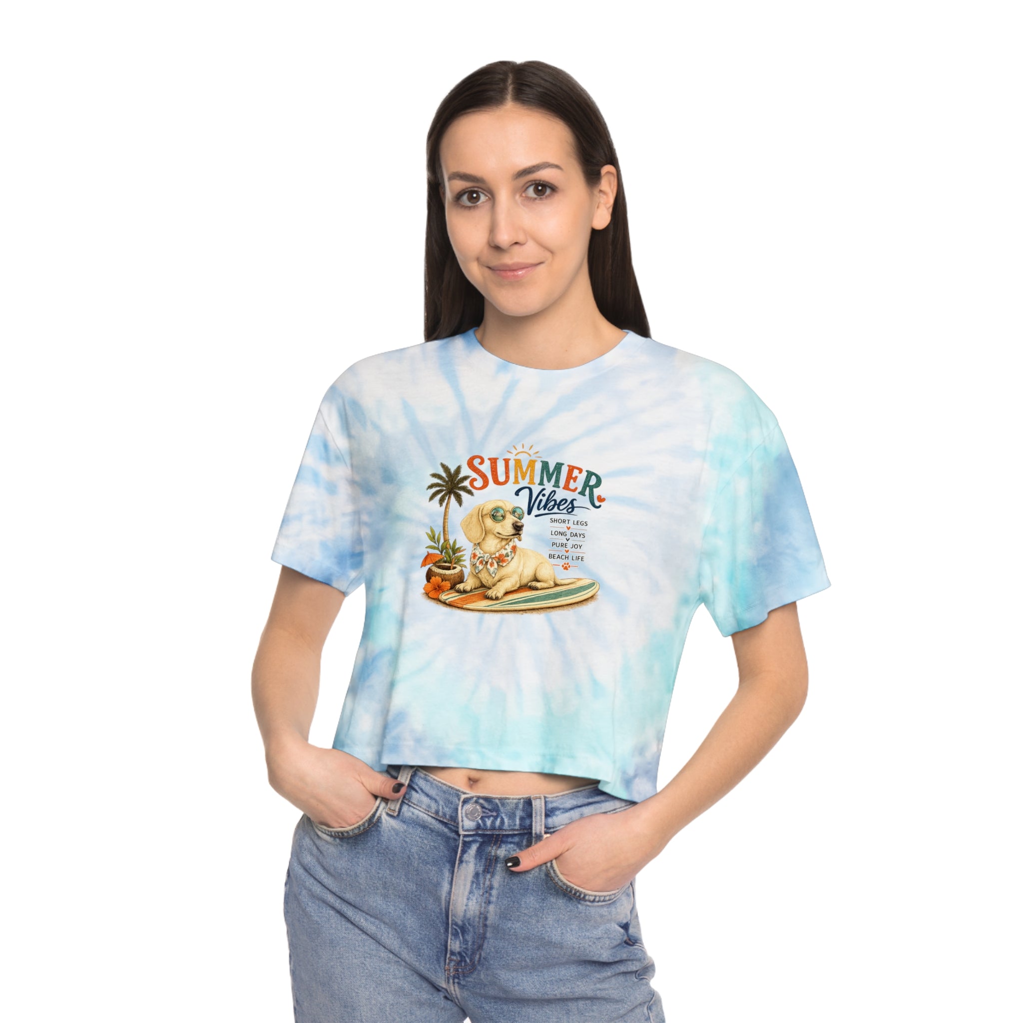 Dachshund Summer Vibes Women's Tie-Dye Crop Tee