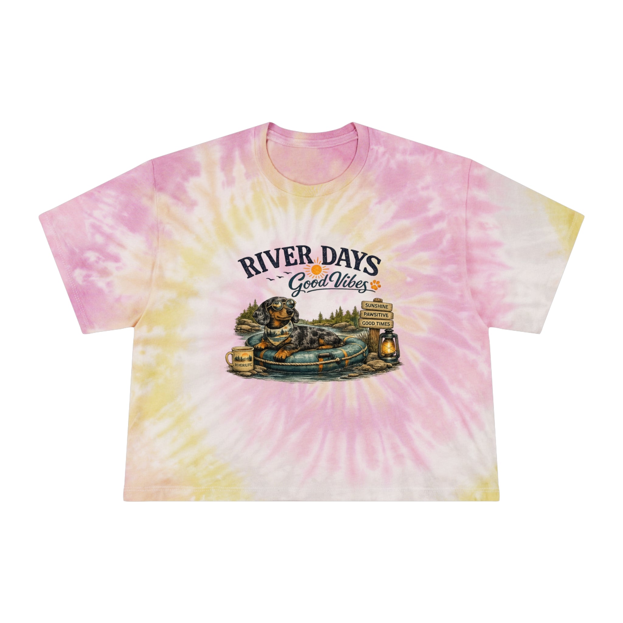 DACHSHUND RIVER DAYS Women's Tie-Dye Crop Tee