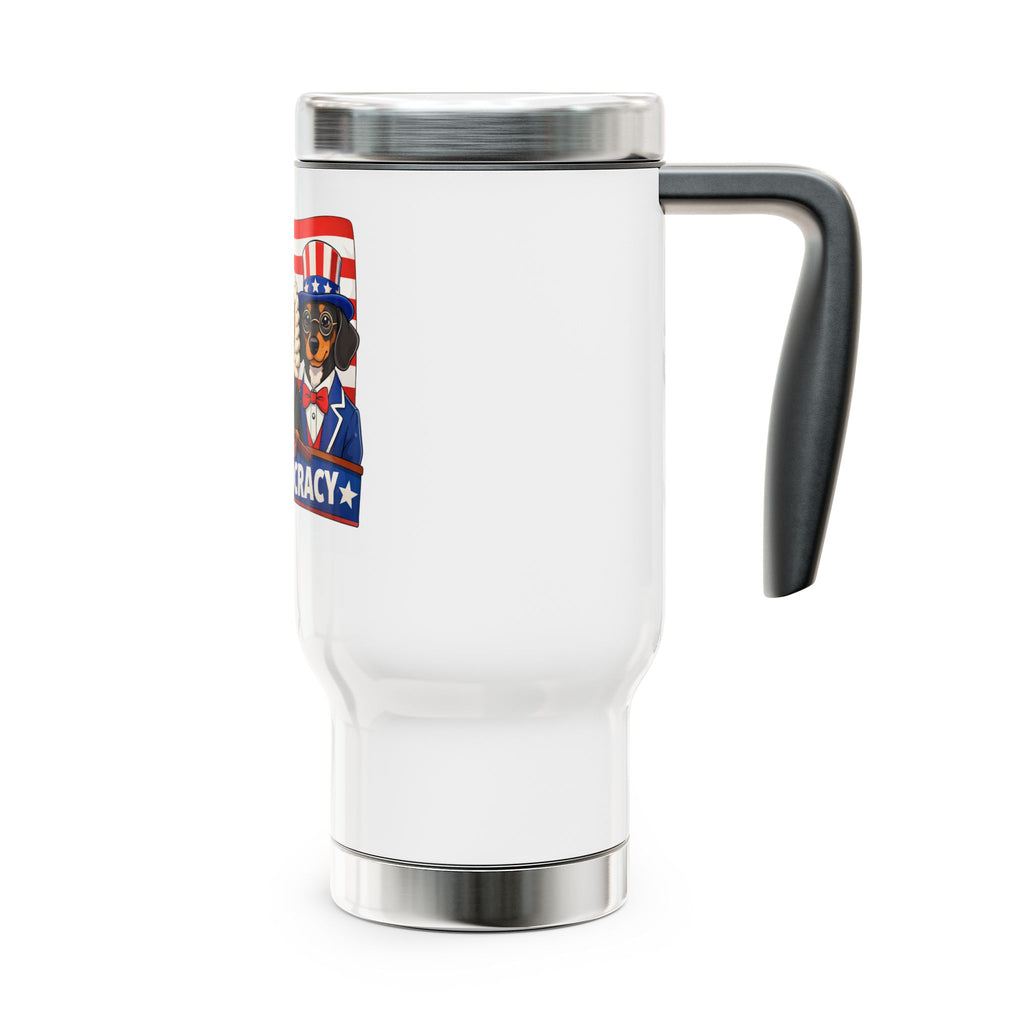 Dachshund Patriotic Stainless Steel Travel Mug with Handle, 14oz