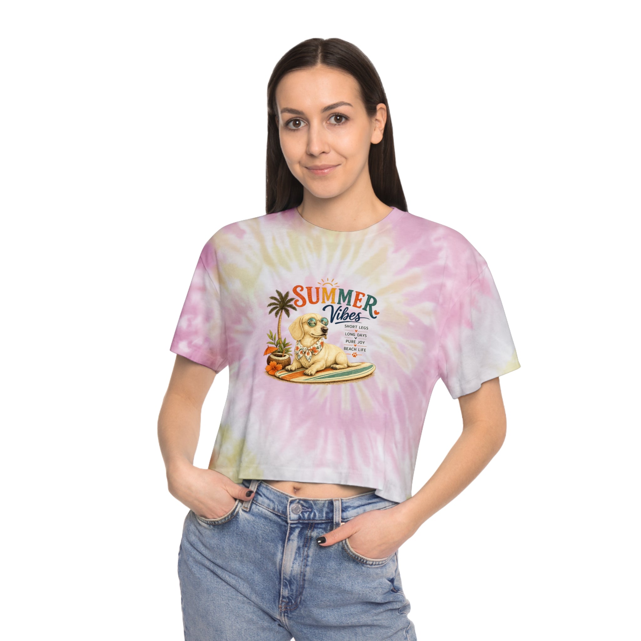 Dachshund Summer Vibes Women's Tie-Dye Crop Tee