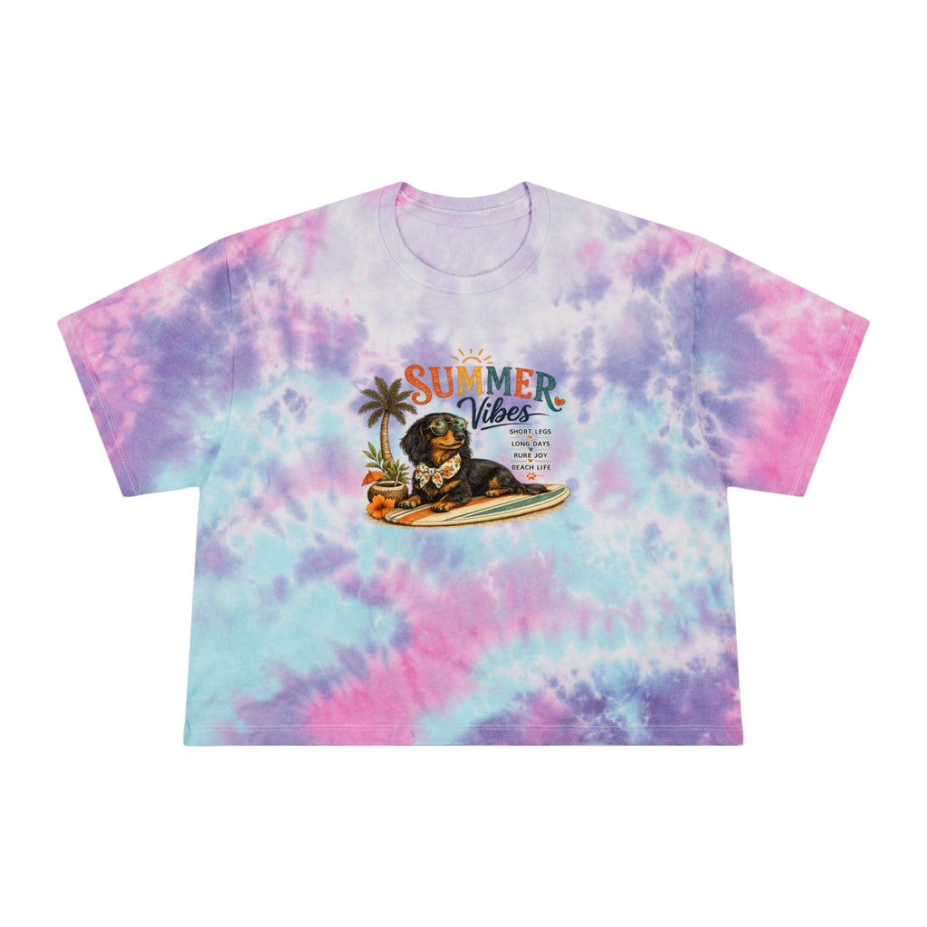 Dachshund Summer Vibes Women's Tie-Dye Crop Tee