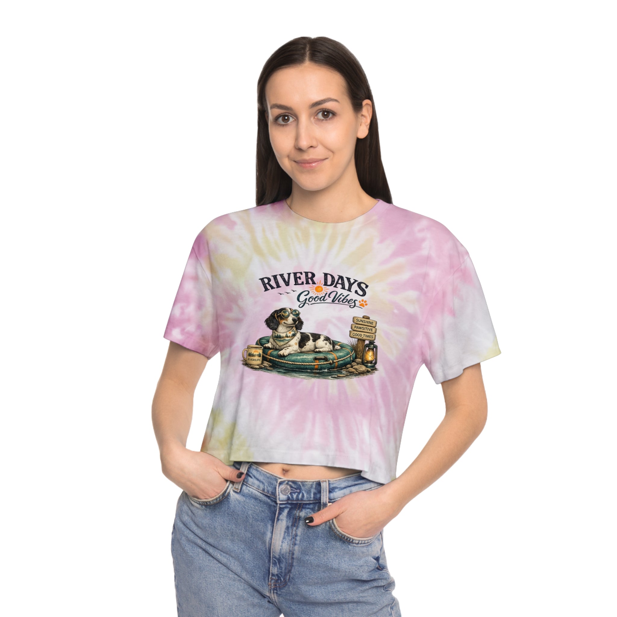 Dachshund River Days Women's Tie-Dye Crop Tee