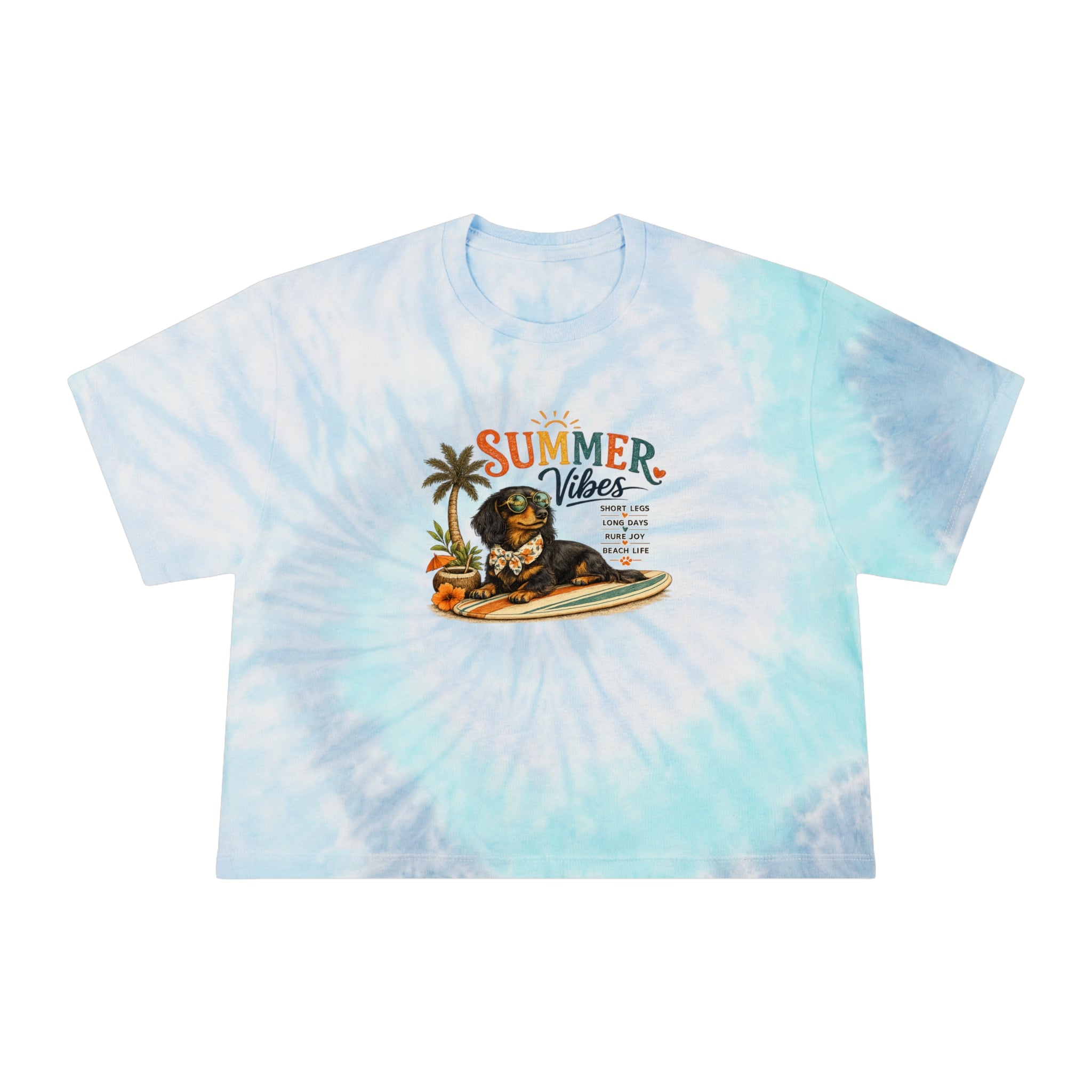 Dachshund Summer Vibes Women's Tie-Dye Crop Tee